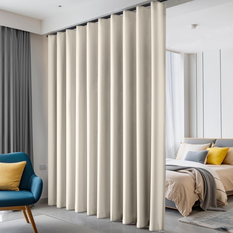 hoeflife Room Divider Curtains  Blackout Ceiling Track Curtains with Hook Sound Proof Floor Curtains Perfect for Ceiling Mount Curtain Tracks Wall Divider for Room Separation(Beige  W100 x H96) - Image 1